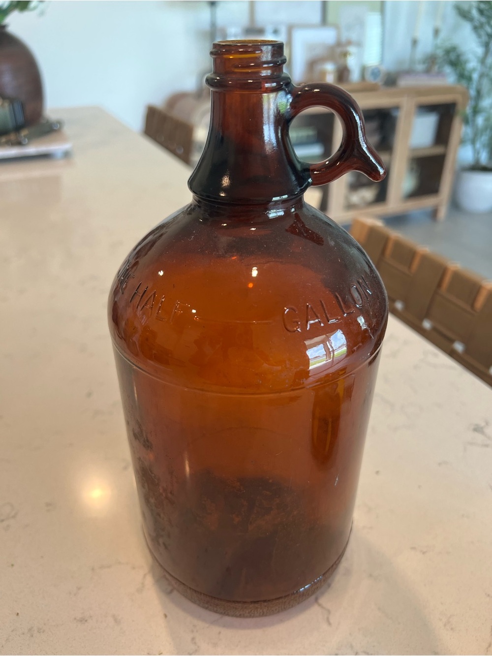 Vintage Amber Glass One Half Gallon Jug
